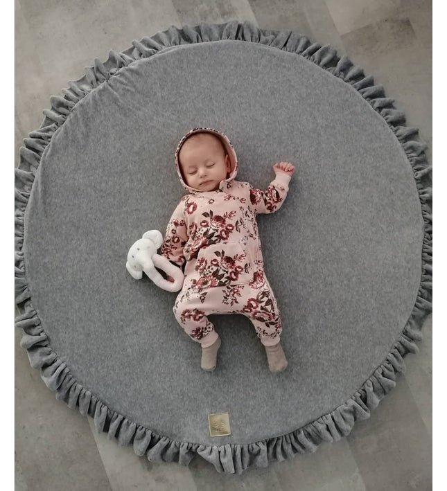 Round Play Mat With a Frill - Grey Velvet