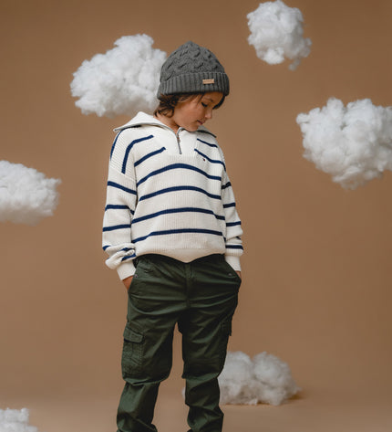 100% Baby Alpaca Cable Hat for Kids - Botanical Green