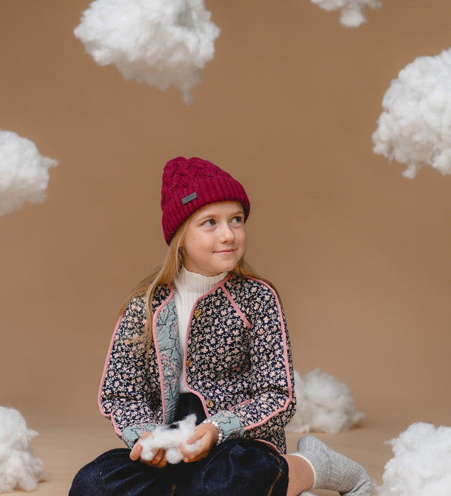 100% Baby Alpaca Cable Hat for Kids - Mulberry