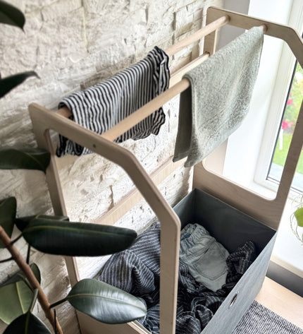 Montessori Wooden Clothes Drying Rack with Storage for Kids