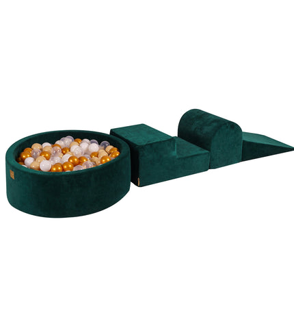 MeowBaby Green Velvet Foam Play Set with Ball Pit - Gold/Beige/White/Transparent Balls