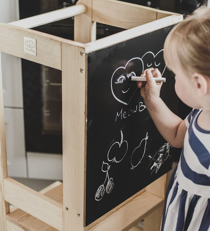 MeowBaby Wooden Kitchen Helper for Children with Board - Natural