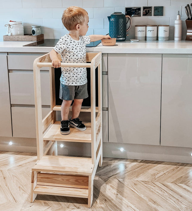 MeowBaby Wooden Kitchen Helper for Children with Board - Natural