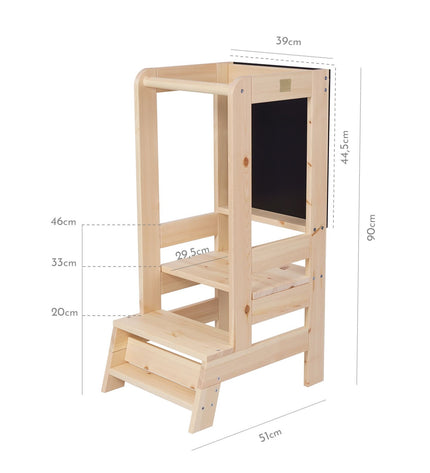 MeowBaby Wooden Kitchen Helper for Children with Board - Natural