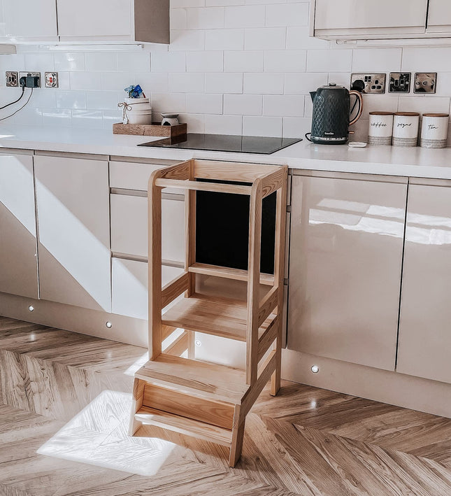 MeowBaby Wooden Kitchen Helper for Children with Board - Natural