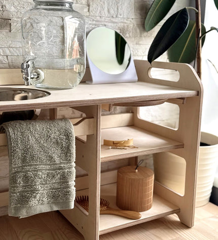 Montessori Wooden Washbasin With Storage for Kids - Large