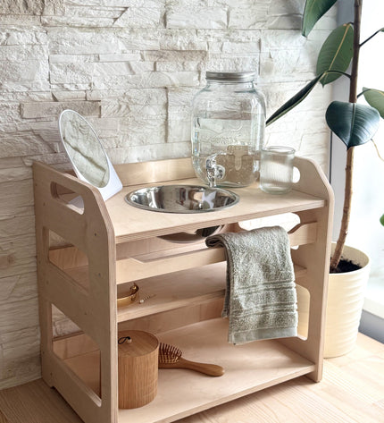 Montessori Wooden Washbasin With Storage for Kids - Small
