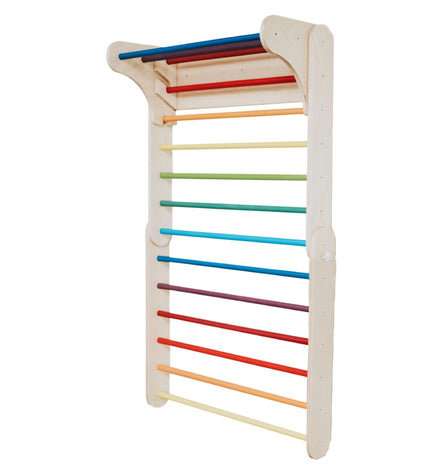 Pikler Triangle Climber with Swedish Wall Add-On (Ages 6m–7y) - Rainbow