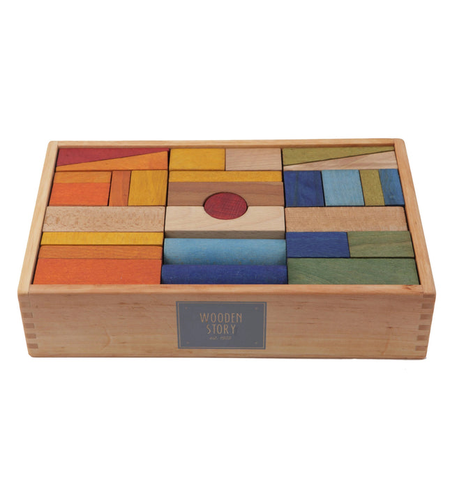 Wooden Blocks in a Box – Colorful, 63 pieces