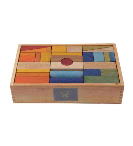 Wooden Blocks in a Box – Colorful, 63 pieces