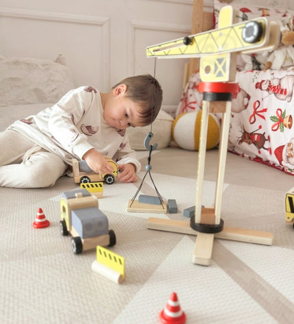 Wooden Construction Site With Vehicles