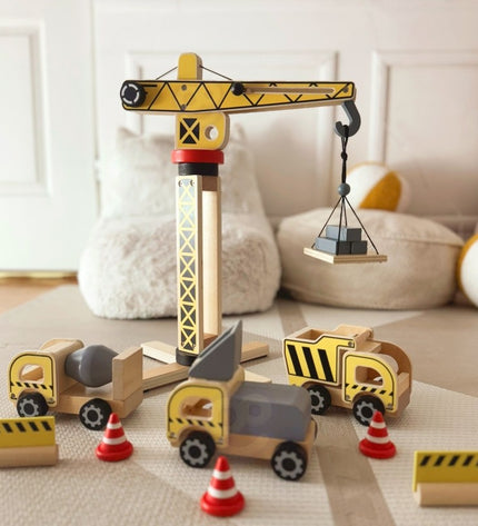 Wooden Construction Site With Vehicles